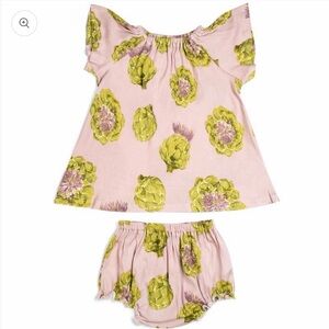 Milkbarn Pink and Green Floral Kids Casual Dress & Bloomer Set